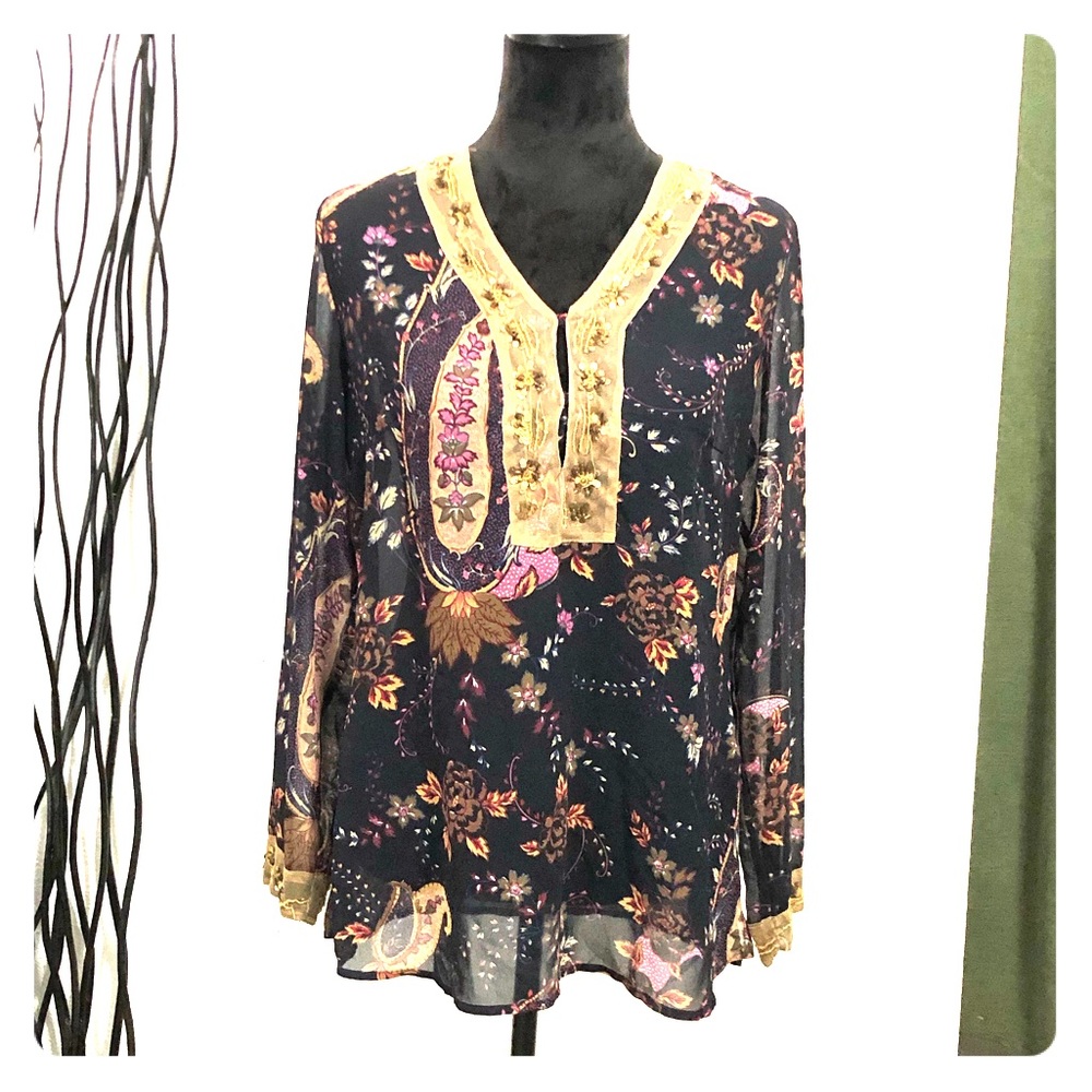 White Stag Sheer Cover Up Navy Blue Paisley M 8/10